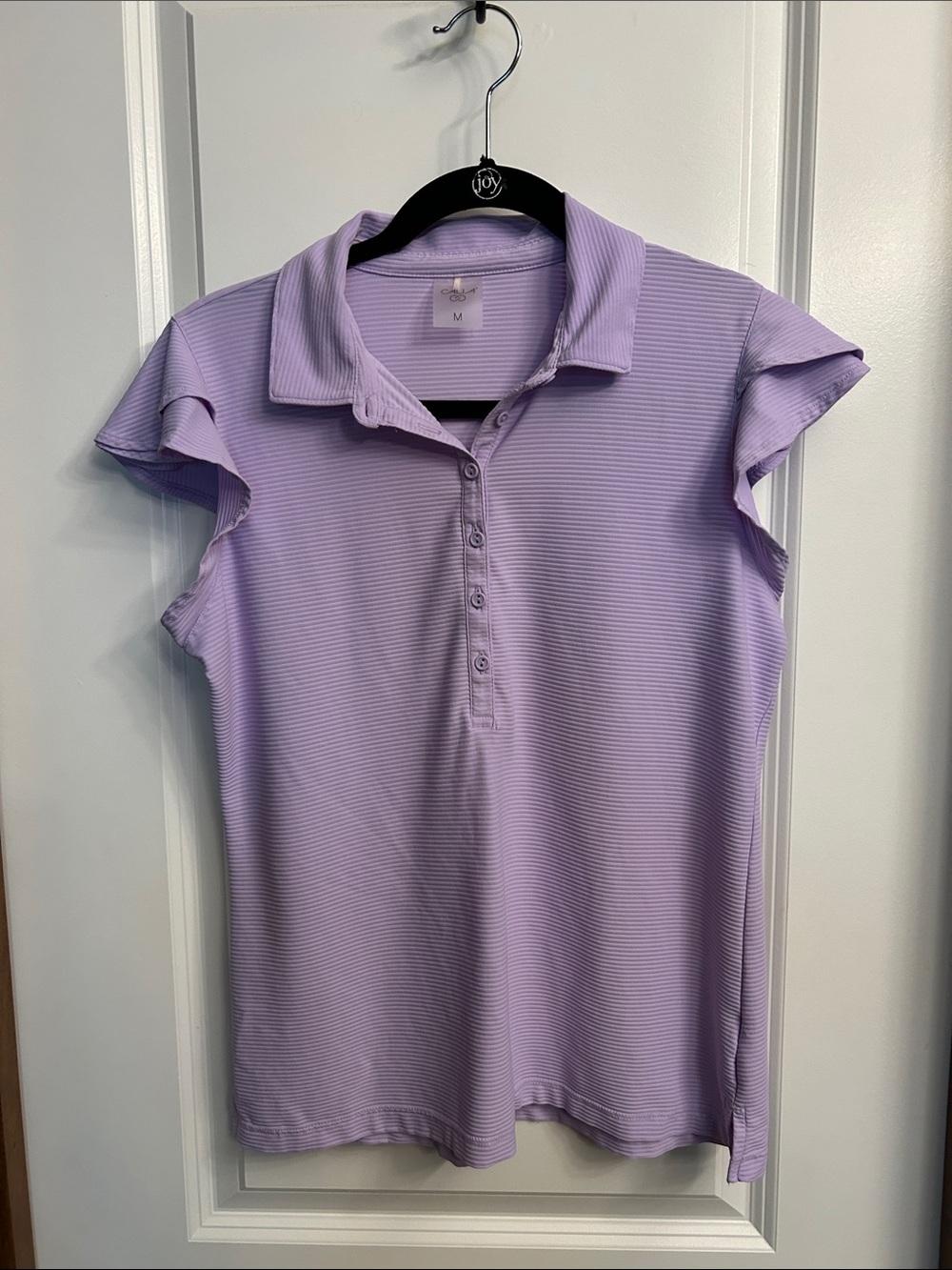 CALIA by Carrie Underwood Lavender Polo Button-Front Ruffle Sleeve Top.